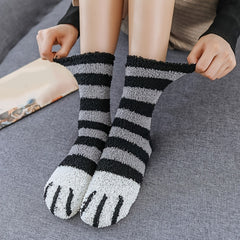 5pairs Women's Cat Paw Coral Fleece Socks
