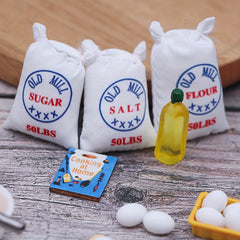 Dollhouse Kitchen Set Whisk Flour Sugar Bottles Wood Plastic DIY Decor