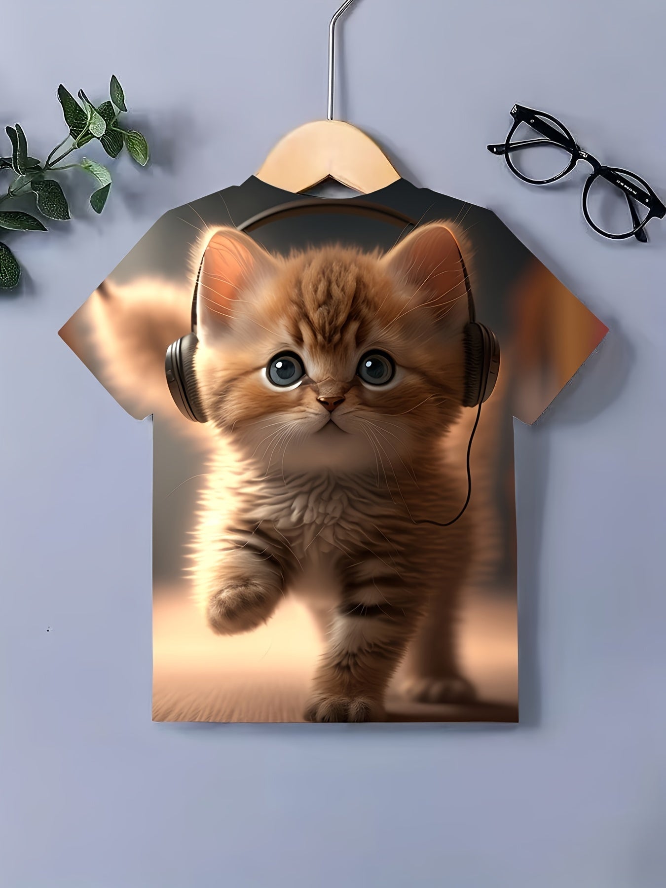 3D Kitten Graphic Short Sleeve T shirt Girls Summer Tops