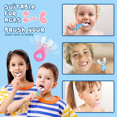 U Shaped Kids Toothbrush, Two Colors, Fun Design for Fast Brushing