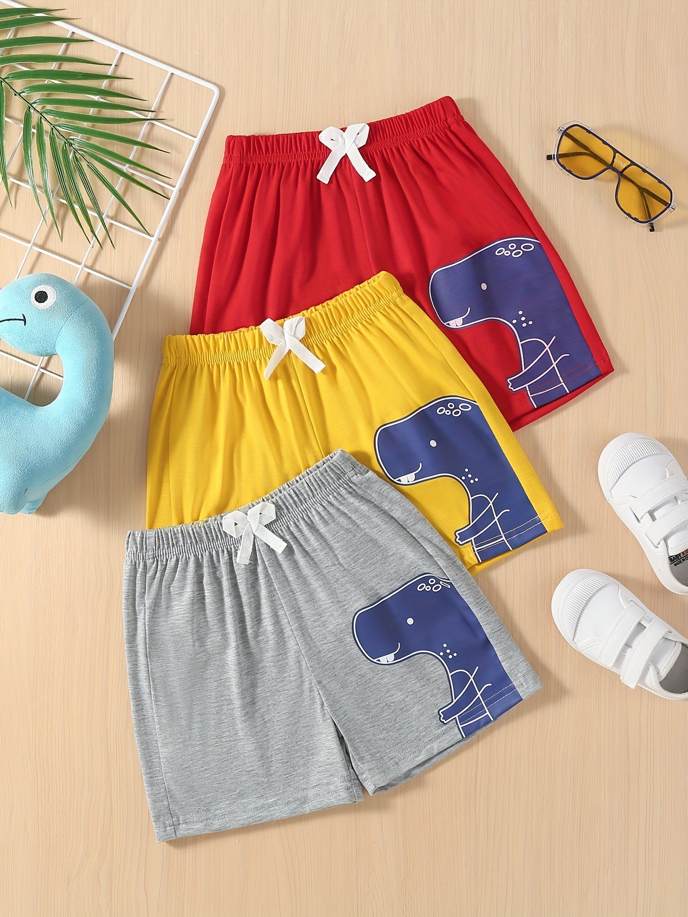 3pcs Dinosaur Print Boys Comfortable Shorts For Summer