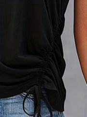 Side Drawstring Button Tank Top Sleeveless Crew Neck Tank Top Casual Every