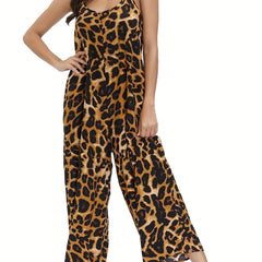 Leopard Print Cami Jumpsuit Wide Leg Casual Jumpsuit