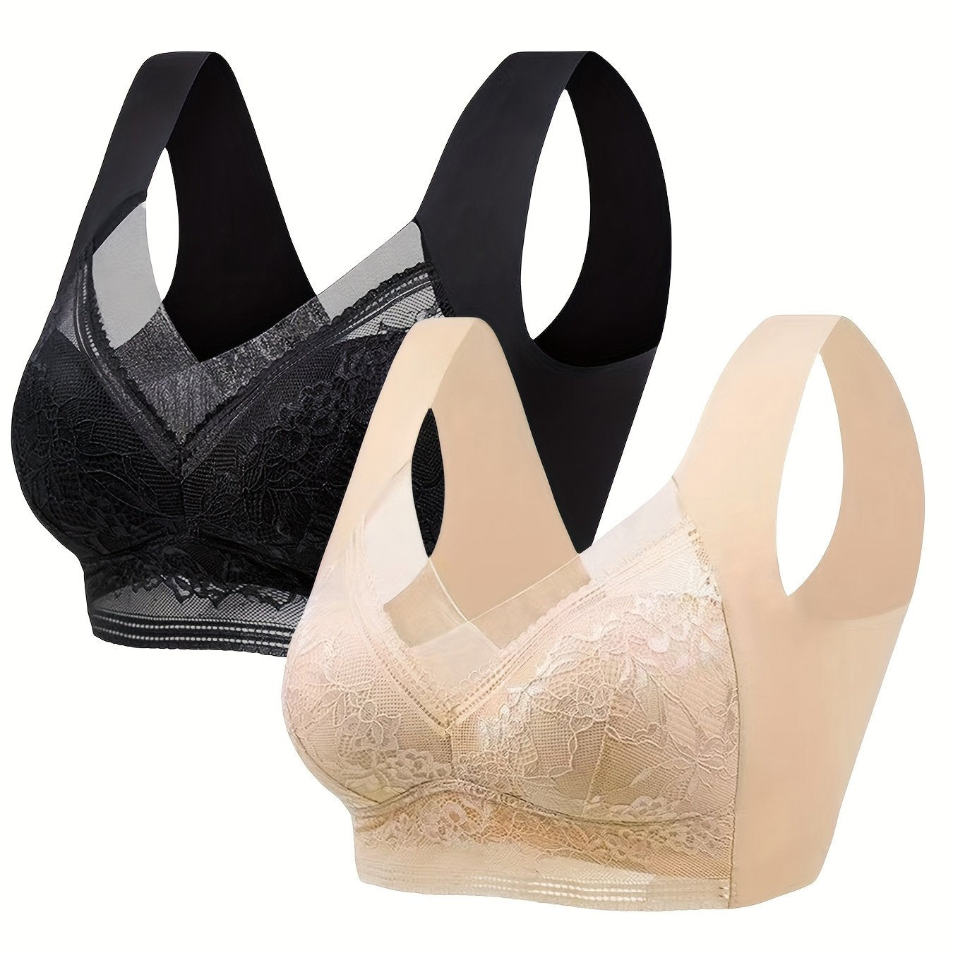 2pcs Lace Wireless Bras Full Coverage Lingerie