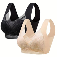 2pcs Lace Wireless Bras Full Coverage Lingerie