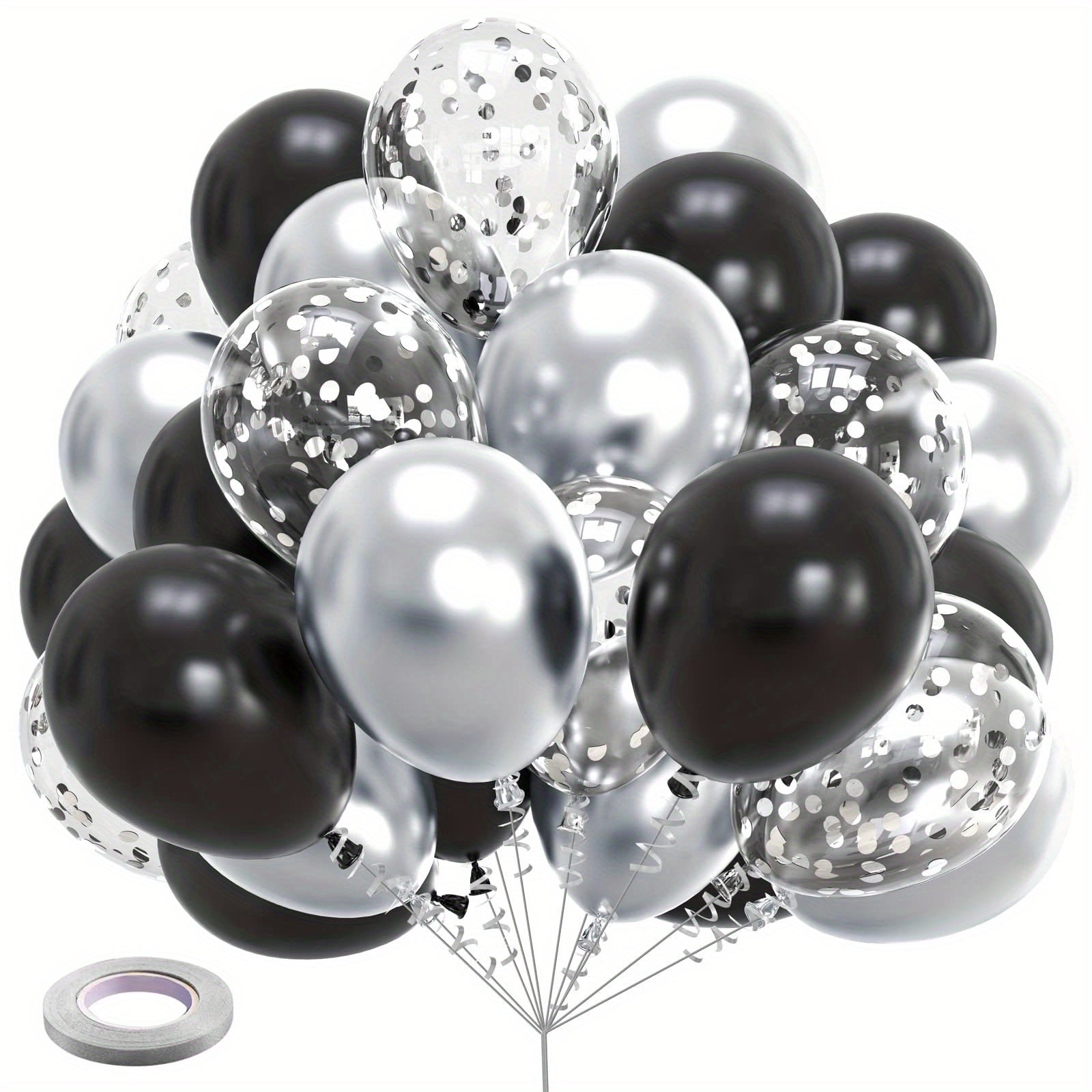61pcs Silvery Balloons Confetti Set Matte Metallic Latex Balloon for Party