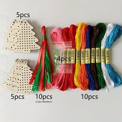 10pcs Christmas Wooden Cross Stitch Kits Ornaments Hand Craft Decorations