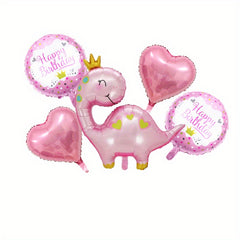 5pcs Pink Crown Dinosaur Balloon Set Birthday Party Decoration