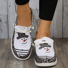 Christmas Pattern Canvas Loafers Lace Up Slip On Shoes Women's Footwear