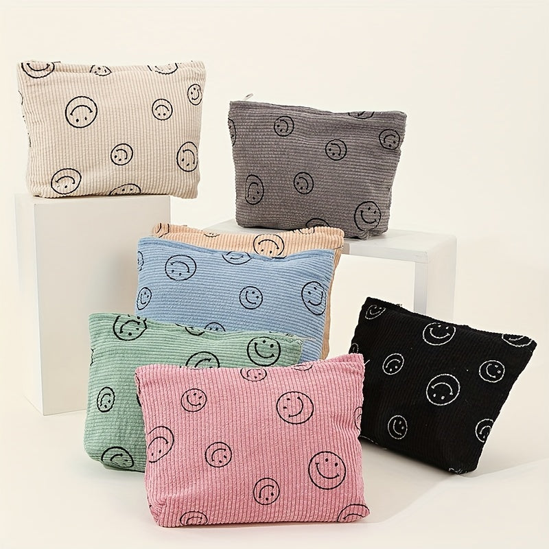 Smile Face Cosmetic Bag Corduroy Large Capacity Makeup Bags For Women