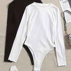 Solid Ribbed Long Sleeve Round Neck Bodysuit