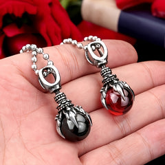 Dragon Claw Pendant Necklace Men's Gothic Red Stone Jewelry