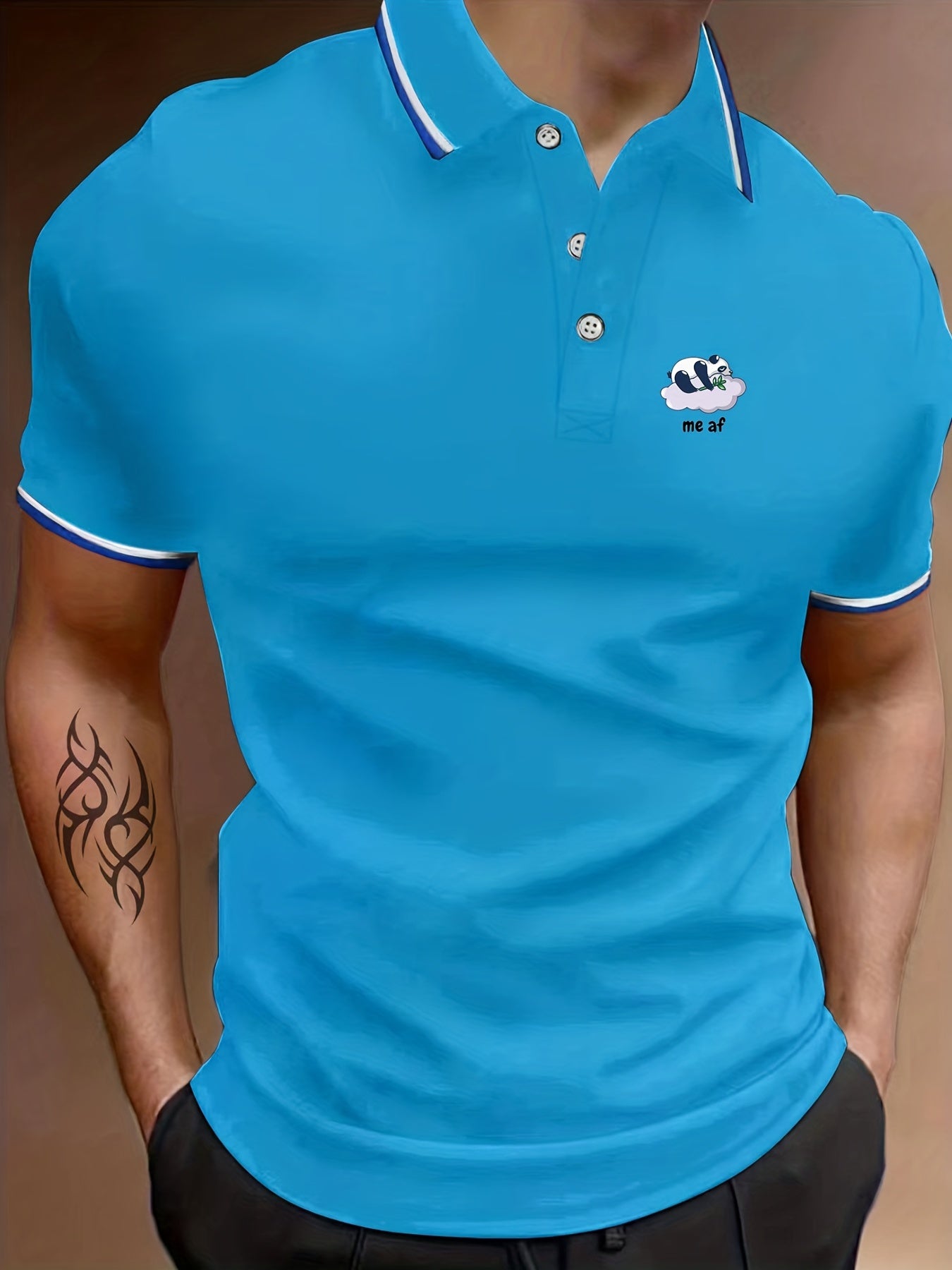 Men's Panda Graphic Polo Shirt Casual Stretch Lapel Short Sleeve Shirt