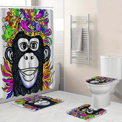 Cartoon Monkey Print Shower Curtain & Bathroom Rug Set