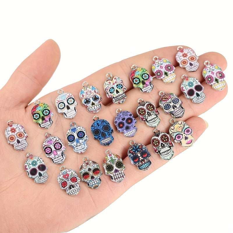 10pcs Mixed Colorful Skull Head Pendants - Halloween DIY Accessory