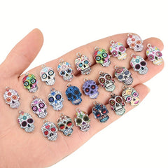 10pcs Mixed Colorful Skull Head Pendants - Halloween DIY Accessory