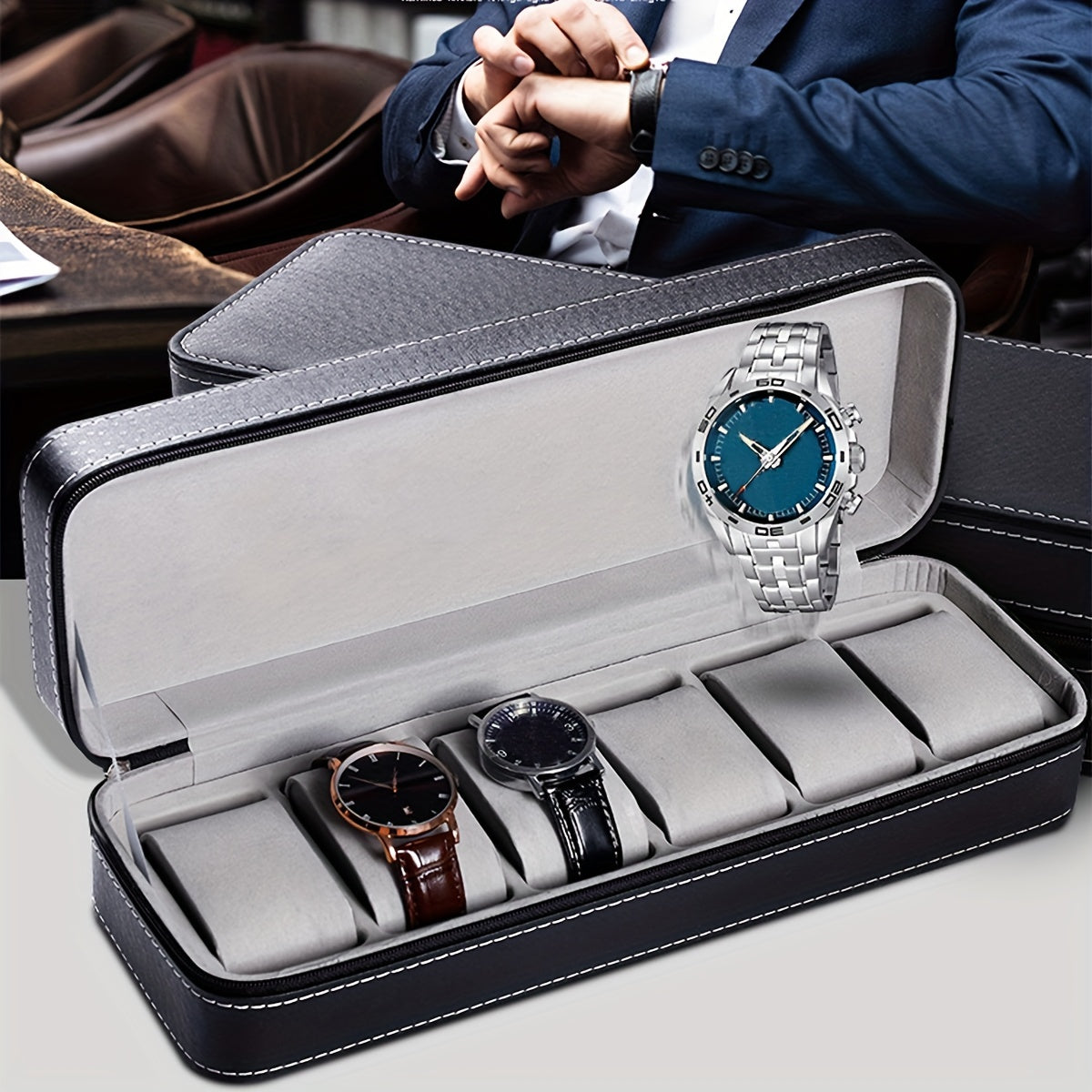 6-slot Zipper Watch Storage Box & Bag