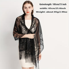 Flower Hollow Out Tassel Shawl Casual Solid Wrap Long Cape