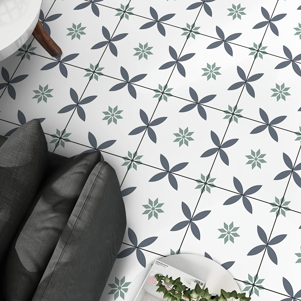 Boho Floor Stickers Waterproof Self-adhesive Tile Stickers 12pcs