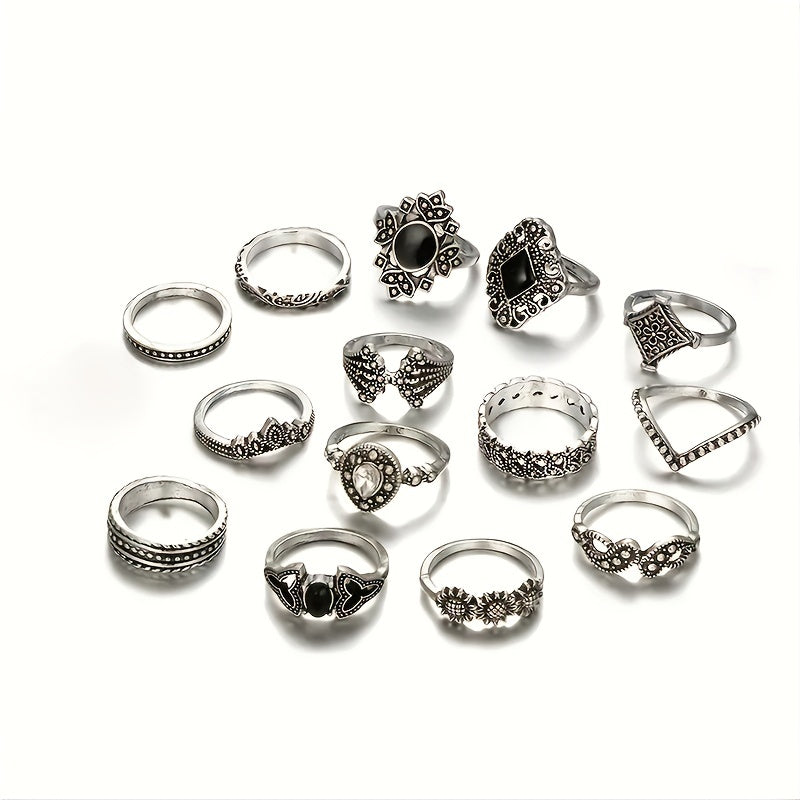 Retro Alloy Lotus Flower Hollow Finger Rings Set for Girls