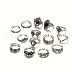Retro Alloy Lotus Flower Hollow Finger Rings Set for Girls