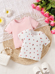 Baby Girl's Pink & Ditsy Floral All Match T shirts 2pcs Te Tops Set