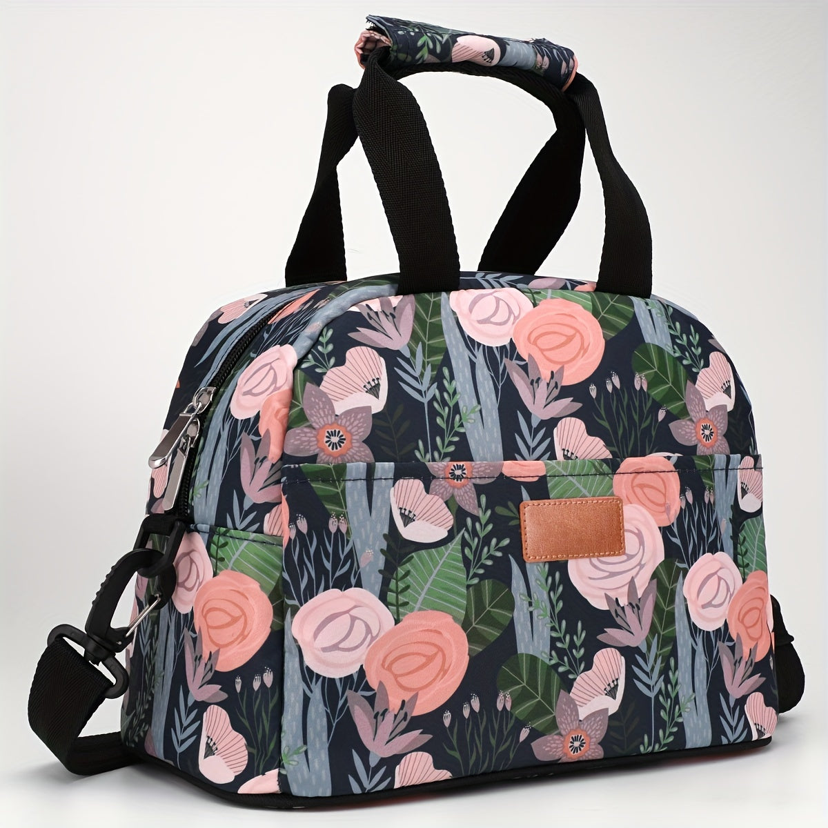 Insulated Lunch Bag with Pink Flower Strap