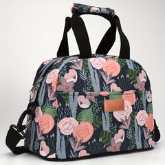 Insulated Lunch Bag with Pink Flower Strap