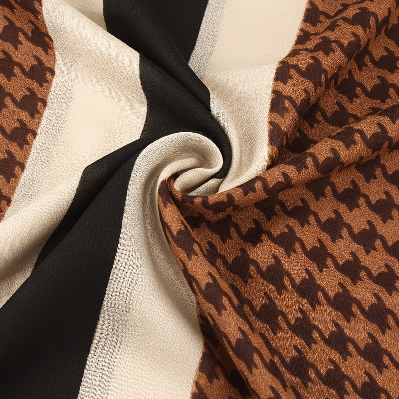Houndstooth Frayed Scarf Shawl for Outdoor Travel