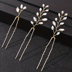 3pcs Rhinestone Flower Hair Pin Wedding Hair Accessories U Shaped Hairpin