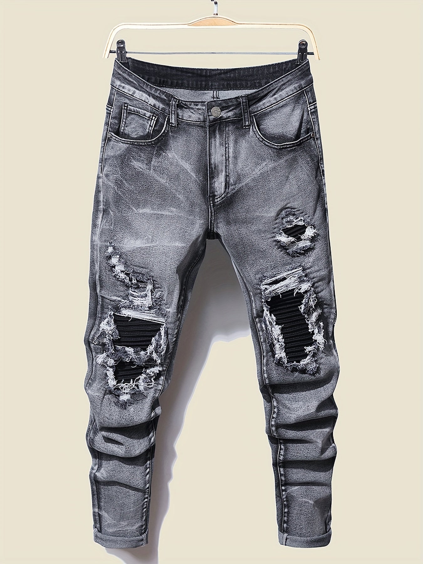 Men's Slim Fit Ripped Cotton Jeans Distressed Denim Pants