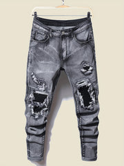 Men's Slim Fit Ripped Cotton Jeans Distressed Denim Pants
