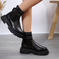 Women's Thermal Snow Boots Elastic Slip On Side Zipper Flat Ankle Boots