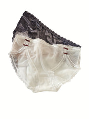 2 Pack Plus Size Mesh Underwear Set with Bow Detail