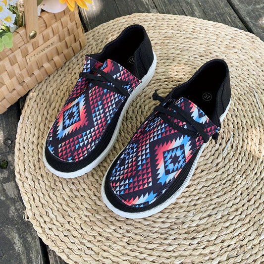 Women's Geometric Pattern Canvas Shoes Lace Up Lightweight Low Top Shoes