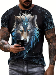 Men's 3D Wolf T-shirt Stretchy Breathable Tee for Spring Fall Outdoor