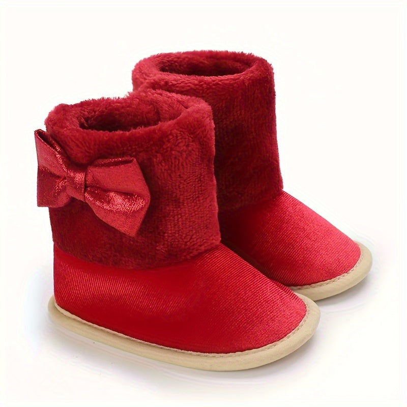 Bowknot Comfortable Boots For Baby Girls Soft Warm Plus Fleece Boots