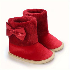 Bowknot Comfortable Boots For Baby Girls Soft Warm Plus Fleece Boots