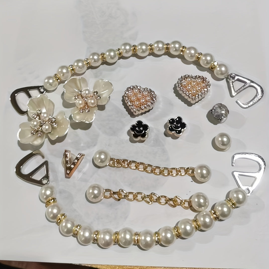 13pcs Shoe Accessories Set with Various Styles and Golden Chains