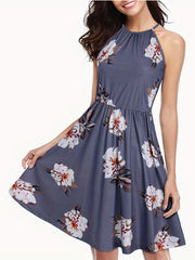 Floral Print Halter Dress Sleeveless Casual