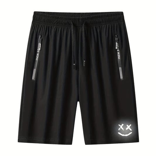 Men's Face Luminous Graffiti Shorts with Zip Pocket