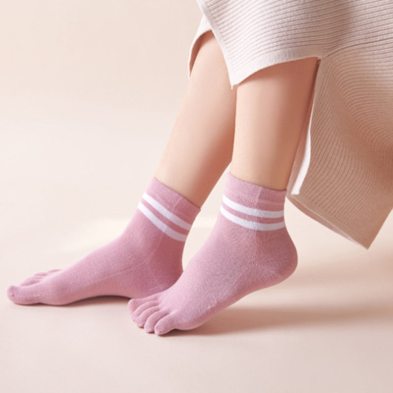 2 Pairs Striped Toe Socks Comfy & Warm Five Finger Women's Stockings