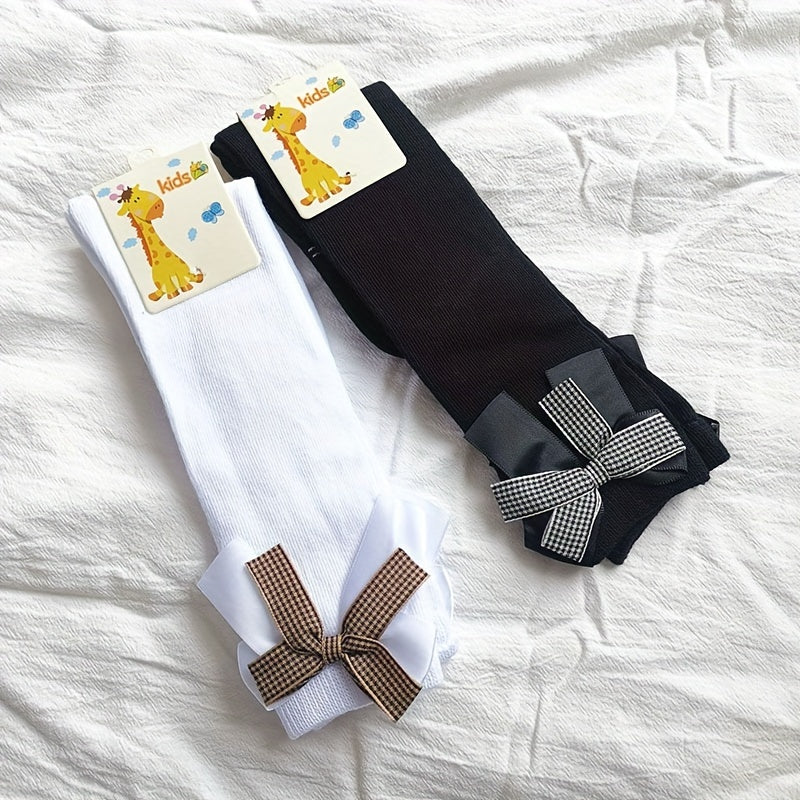 Girl's Bowknot Striped Knee High Socks Breathable Long Stockings