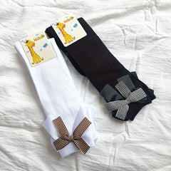Girl's Bowknot Striped Knee High Socks Breathable Long Stockings