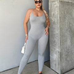 Solid Slim Cami Jumpsuit Sleeveless Cross Back Jumpsuit