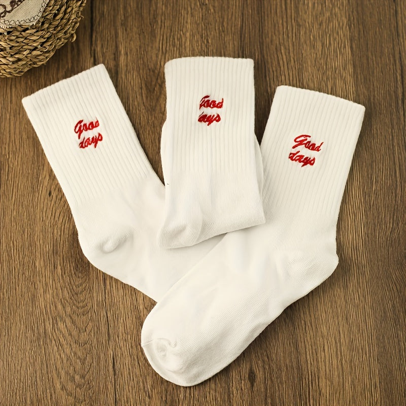 3 Pairs Letter Print Socks Comfy & Mid Tube Socks Women's Stockings
