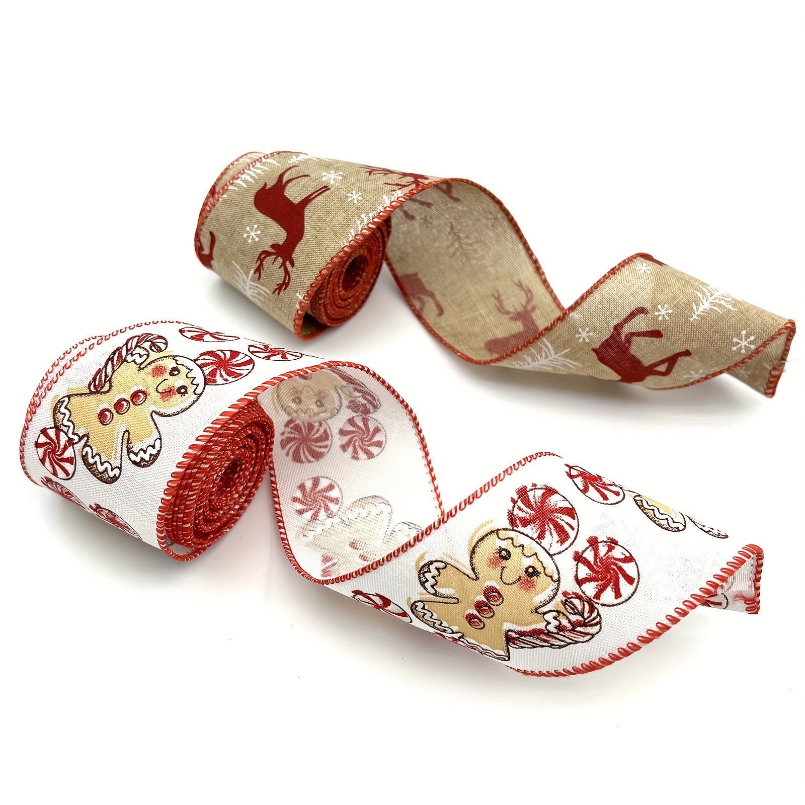 4.57m Christmas Gingerbread Doll Wired Edge Ribbon for Wreaths and Decor