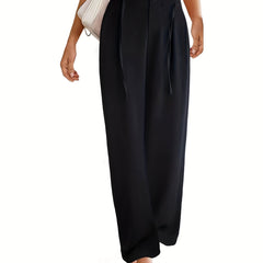 Solid Drawstring Button Pants Casual High Waist Straight Leg Pants
