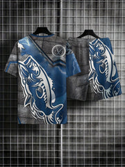 Fish Pattern Mens 2 Piece Outfits Short Sleeve T shirt And Casual Shorts Set