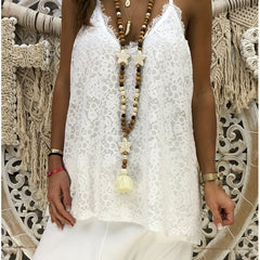 Lace Solid Cami Top V Neck Summer Sleeveless Women's Clothing